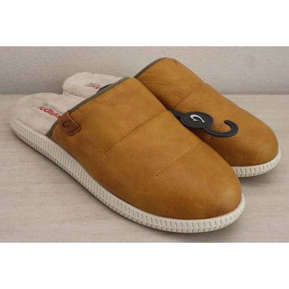 OluKai 10502 Men’s Sz 12 Gold Mua 'Ili Leather/Shearling Lined Slippers - Picture 6 of 13